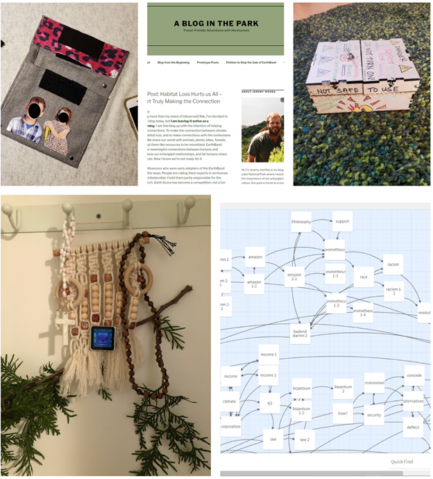 A collage of student maker projects submitted as final projects for the ENGL 701 Critical Design Methods Class