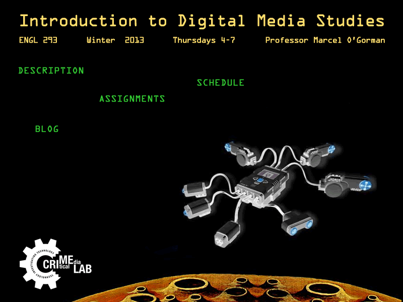 Introduction to Digital Media Studies, University of Waterloo, Critical Media Lab, Professor Marcel O'Gorman, mod of advertisement for Computer Space acrade cabinet, 1971