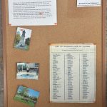 A corkboard features rules for the scavenger hunt, photos of Kitchener monuments, and an old list of suggested alternative names from the City Council.